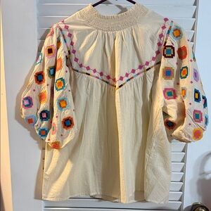 THML Cream Blouse with Colorful Embroidery